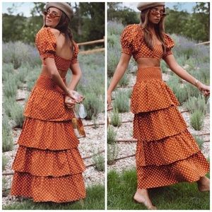 WE WORE WHAT Paloma Polka Dot Tiered Maxi Skirt XS